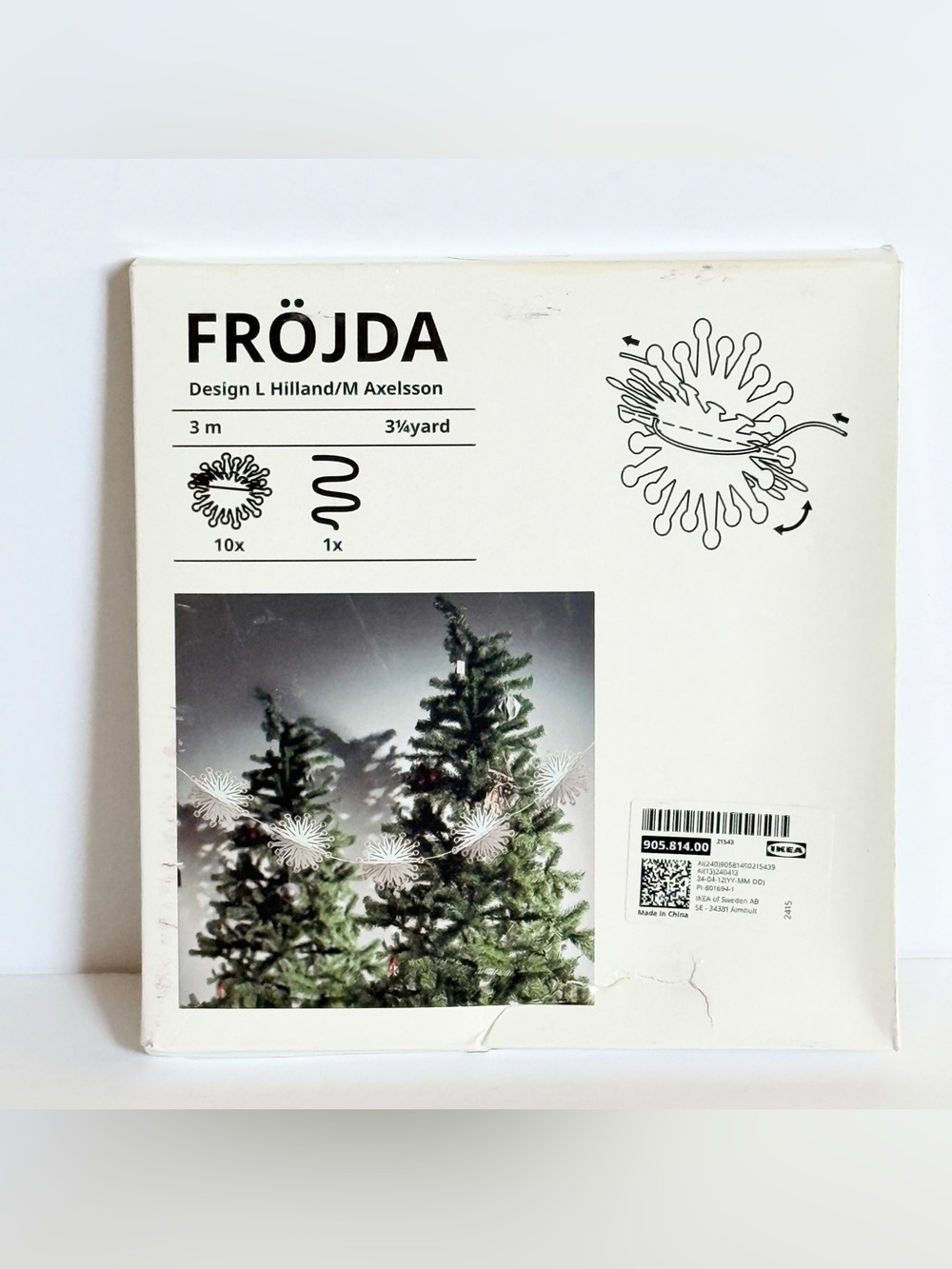 NIP IKEA FRÖJDA Snowflake Garland White 3m New Sealed Swedish Winter Décor